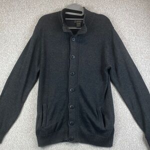 Theory cardigan M charcoal gray grandpacore casual comfy grunge Y2K